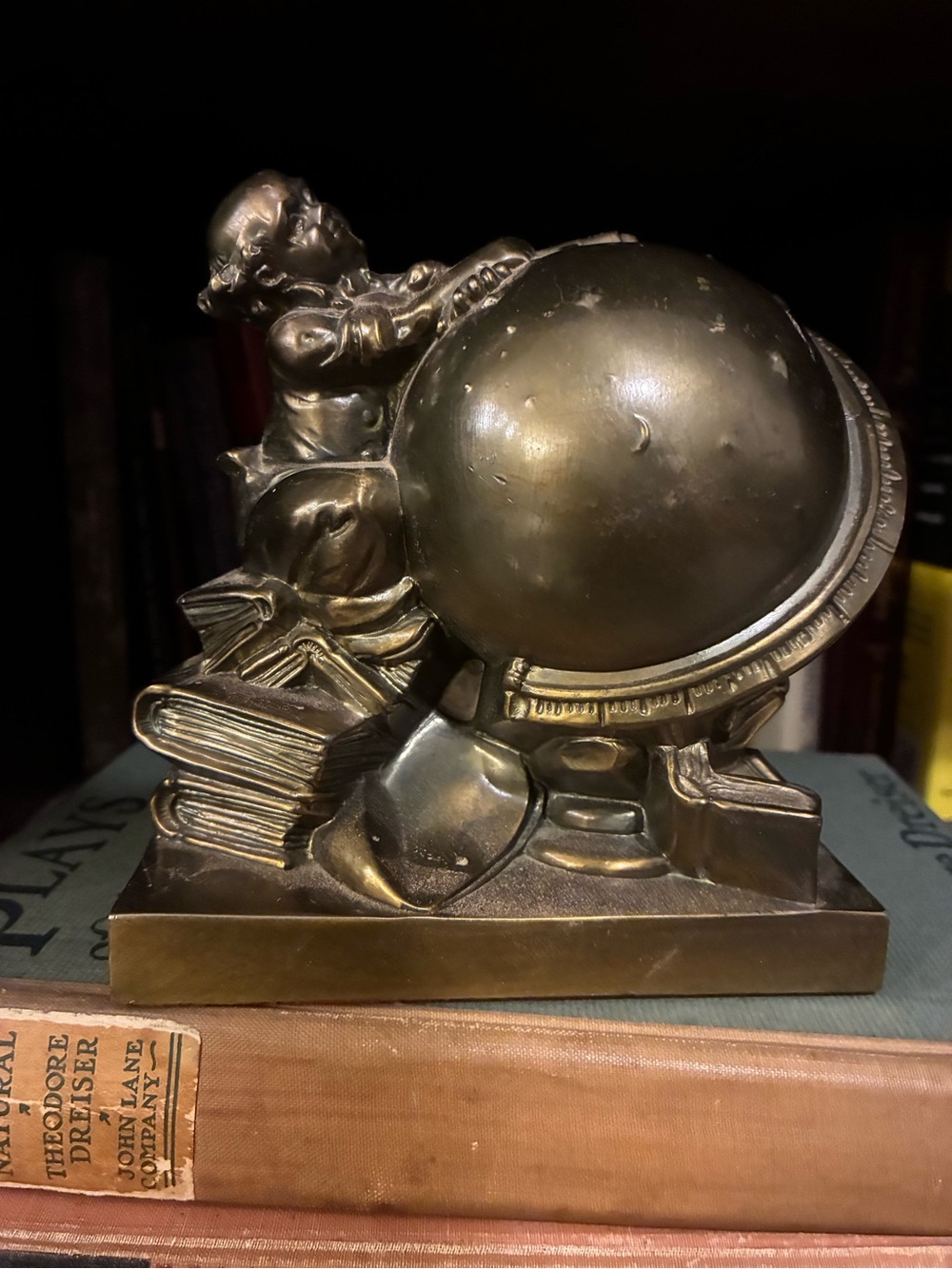 Vintage PMC Scholar Globe Bookend Bronze Finish Dark Academia Decor
